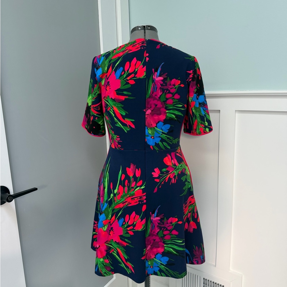 Vince Camuto Navy Floral Fit and Flare Dress 12 - Picture 2 of 4